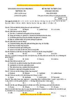 Đề thi thử tốt nghiệp Hóa học trường THPT Đội Cấn - Vĩnh Phúc lần 2 năm 2024