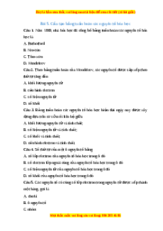 Trắc nghiệm  Cấu tạo bảng tuần hoàn các nguyên tố hóa học Hóa học 10 Chân trời sáng tạo