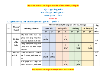 Đề thi cuối kì 1 Toán 8 Cánh diều (Đề 10)