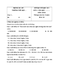 Đề thi cuối kì 1 Toán lớp 4 Kết nối tri thức - Đề 8