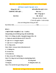 Đề thi cuối kì 2 Công nghệ lớp 3 Kết nối tri thức (Đề 3)