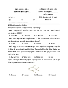 Đề thi cuối kì 1 Toán lớp 4 Cánh diều - Đề 9