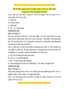 Trắc nghiệm Bài 18: Nội dung cơ bản của Hiến pháp về bộ máy nhà nước Cộng hòa xã hội chủ nghĩa Việt Nam