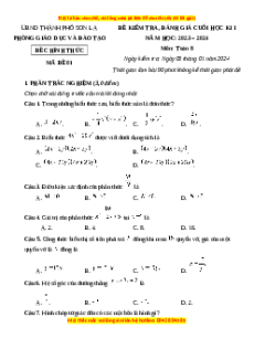 Đề thi cuối kì 1 Toán 8 Cánh diều Phòng GD&ĐT TP. Sơn La-Tỉnh Sơn La