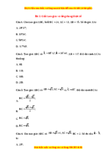Trắc nghiệm Giải tam giác và ứng dụng thực tế Toán 10 Chân trời sáng tạo