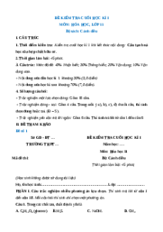 3 đề thi Hóa học 11 Cuối kì 1 Cánh diều cấu trúc mới