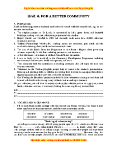 Bài tập Unit 4: For a better community Tiếng Anh 10 chương trình thí điểm