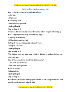 Trắc nghiệm Tin học 7 Bài 3 Kết nối tri thức: Quản lí dữ liệu trong máy tính