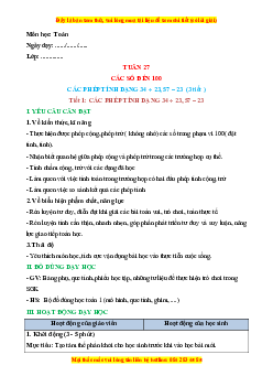 Giáo án Các phép tính dang 34 + 23, 57 - 23 Toán lớp 1 Chân trời sáng tạo
