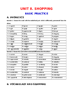 Bài tập bổ trợ nâng cao Unit 8: Shopping Tiếng Anh 8 Global success