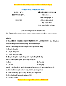 Đề thi Công nghệ 11 cuối kì 2 Cánh diều ( Đề 2 cơ khí cấu trúc mới)