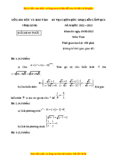 Đề thi HSG Toán 9 cấp tỉnh - Vĩnh Long năm học 2022 - 2023 có đáp án