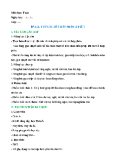 Giáo án Trừ các số thập phânToán lớp 5 Cánh diều