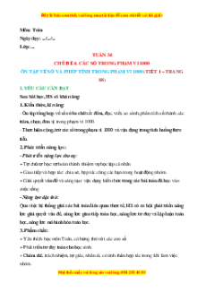 Giáo án Ôn tập về số và các phép tính trong phạm vi 1000 Toán lớp 2 Cánh diều