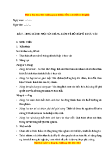 Giáo án Thực hành: Một số thí nghiệm về hô hấp ở thực vật Sinh học 11 Chân trời sáng tạo