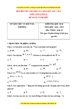 Đề thi cuối học kì 2 Toán 10 Cánh diều năm có đáp án (Đề 10)