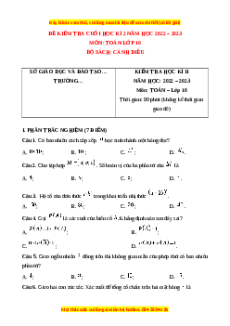 Đề thi cuối học kì 2 Toán 10 Cánh diều năm có đáp án (Đề 10)