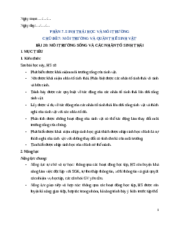 Giáo án Bài 20 Sinh học 12 Cánh diều: Môi trường sống và các nhân tố sinh thái