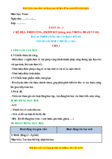 Giáo án Phép cộng số có hai chữ số với số có một chữ số Toán lớp 1 Kết nối tri thức