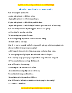 Đề thi giữa kì 2 Sinh học 9 (Đề 2)