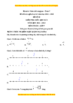 Đề thi giữa học kì 1 Toán 7 Chân trời sáng tạo có đáp án (Đề 3)