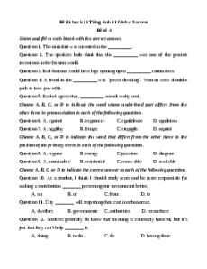 Đề thi cuối kì 1 Tiếng Anh 11 Global success (Đề 9)