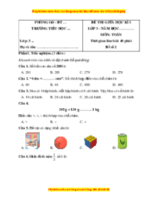 Đề thi giữa kì 1 Toán lớp 3 Cánh diều (Đề 2)