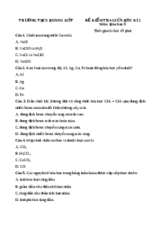 Đề thi giữa kì 2 Hóa 9 trường THCS Hoàng Liệt năm 2023
