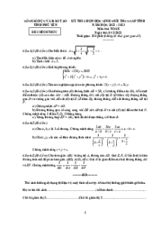 Đề  HSG Toán 9 cấp tỉnh - Phú Yên năm 2022-2023 có đáp án