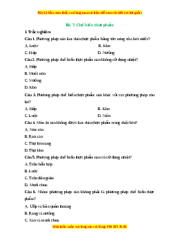 Trắc nghiệm Bài 7 Công nghệ 6 Cánh diều: Chế biến thực phẩm