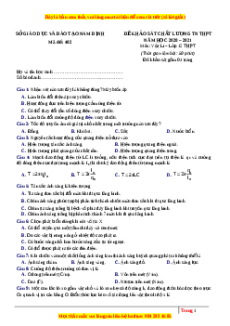 Đề thi thử Vật Lí trường Sở Nam Địnhnăm 2021