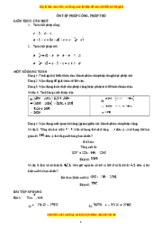 Chuyên đề Ôn tập phép cộng và phép trừ Toán lớp 3 nâng cao Kết nối tri thức