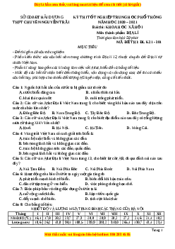 Đề thi thử Địa Lí trường Chuyên Nguyễn Trãi lần 1 năm 2021