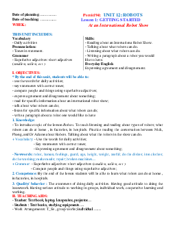 Giáo án Unit 12: Robots Tiếng Anh 6 Global success