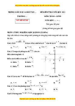 Đề thi cuối kì 2 Toán 8 Chân trời sáng tạo (Đề )