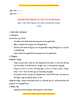 Giáo án Bài 7 Đạo đức lớp 4 Cánh diều: Em tôn trọng tài sản của người khác