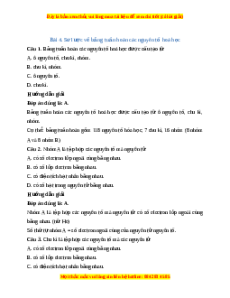 Trắc nghiệm Sơ lược về bảng tuần hoàn các nguyên tố hóa học KHTN 7 Kết nối tri thức