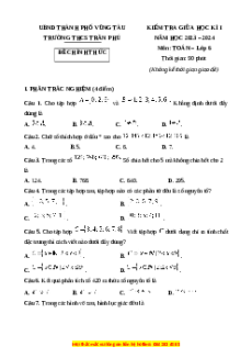 Đề thi giữa kì 1 Toán 6 Chân trời sáng tạo Trường THCS Trần Phú - Bà Rịa Vũng Tàu