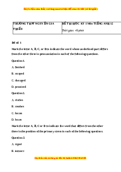 Đề thi giữa kì 2 Tiếng Anh 12 trường THPT Nguyễn Gia Thiều năm 2023