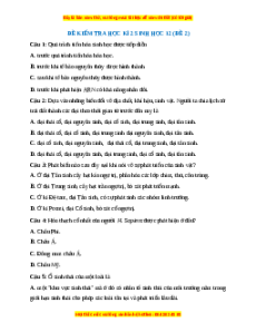 Đề thi cuối kì 2 Sinh học 12 (Đề 2)