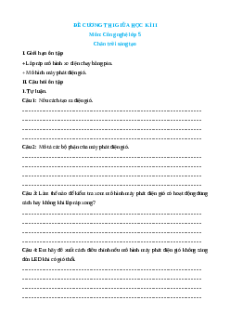 Đề cương ôn tập Giữa kì 2 Công nghệ lớp 5 Chân trời sáng tạo