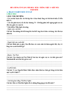 Đề cương ôn tập Cuối kì 2 Tiếng Việt lớp 5 Kết nối tri thức