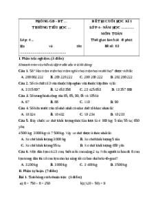 Đề thi cuối kì 1 Toán lớp 4 Chân trời sáng tạo - Đề 3