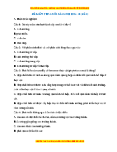 Đề thi cuối kì 2 Sinh học 11 Chân trời sáng tạo (Đề 1)