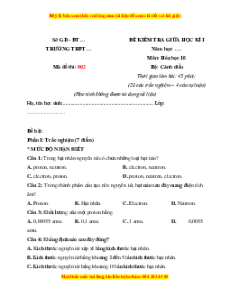 Đề thi giữa kì 1 Hóa học 10 Cánh diều (đề 2)