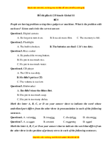 Đề thi giữa kì 2 Tiếng Anh 11 Friends global (Đề 5 kèm file nghe)