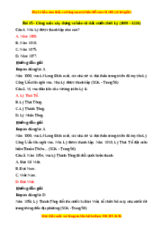 Trắc nghiệm Lịch sử 7 Bài 15 Chân trời sáng tạo: Công cuộc xây dựng và bảo vệ đất nước thời Lý (1009-1226)