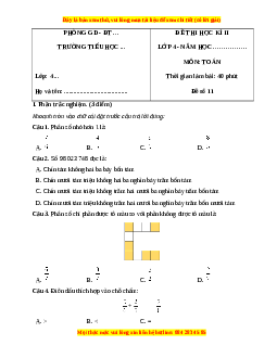 Đề thi cuối kì 2 Toán lớp 4 Chân trời sáng tạo - Đề 11