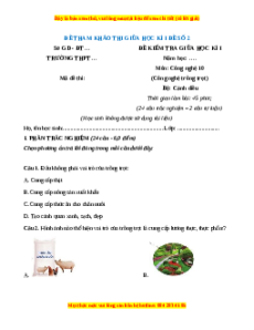 Đề thi Công nghệ 10 giữa kì 1 Cánh diều (Công nghệ trồng trọt) - Đề 2