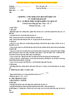 Giáo án Sự đồng biến, nghịch biến của hàm số Toán 12 Giải tích